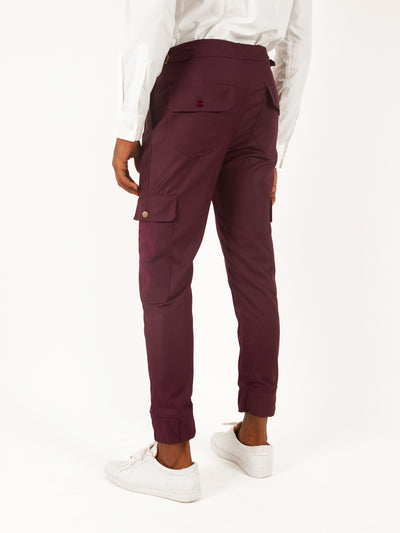 BURGUNDY CARGO PANTS - DRAGON & QUETZALCOATL EDITION