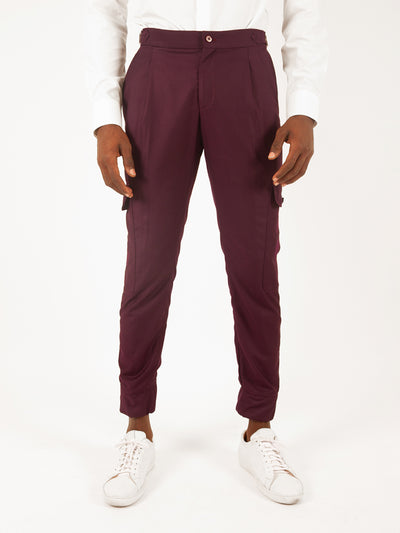 BURGUNDY CARGO PANTS - DRAGON & QUETZALCOATL EDITION