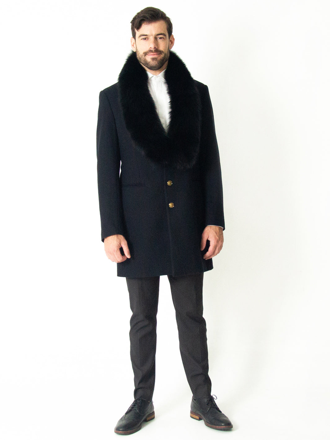 Black Cashmere Coat with Fur