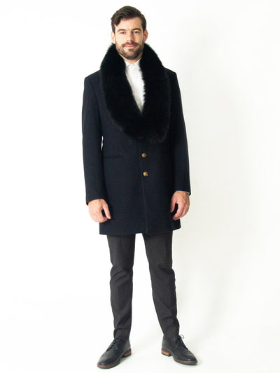 Black Cashmere Coat with Fur