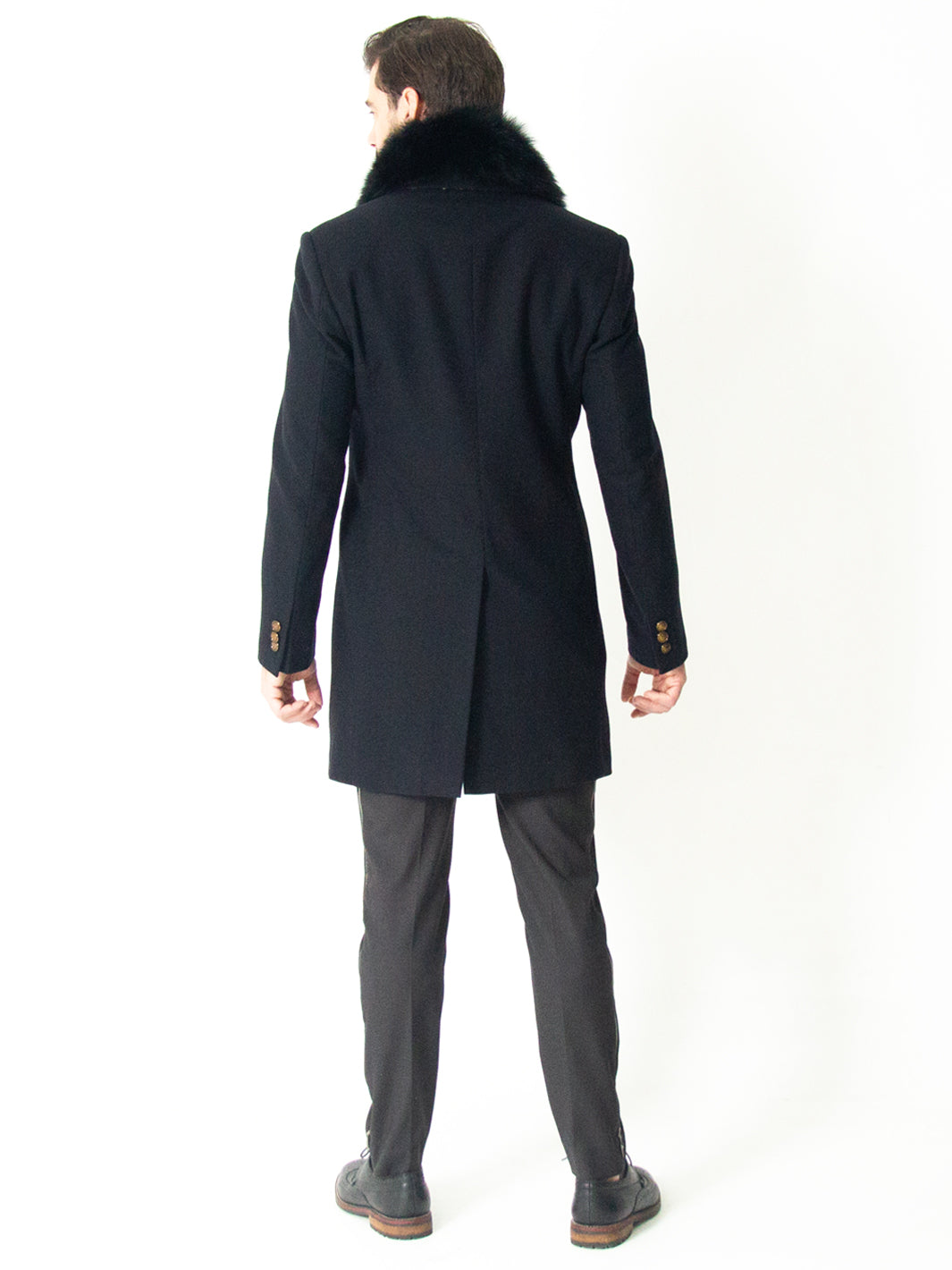 Black Cashmere Coat with Fur