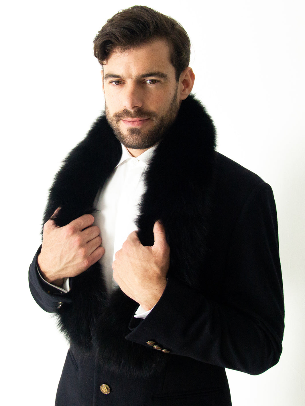 Black Cashmere Coat with Fur