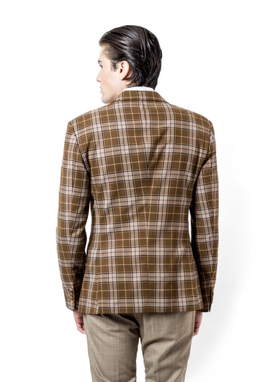 PLAID-CHECK DOUBLE BREASTED BLAZER