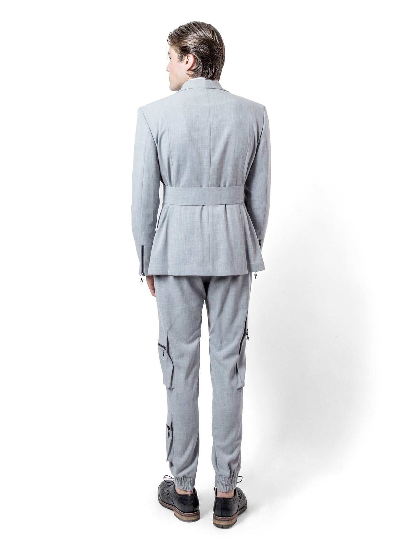 GREY LINEN SUIT WITH BELT
