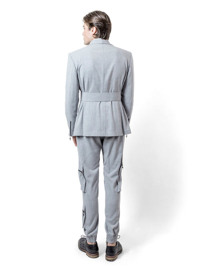 GREY LINEN SUIT WITH BELT