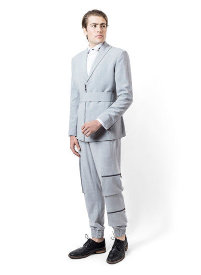 GREY LINEN SUIT WITH BELT