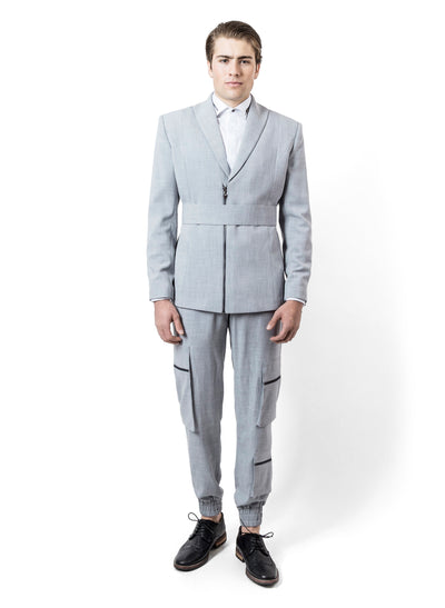 GREY LINEN SUIT WITH BELT